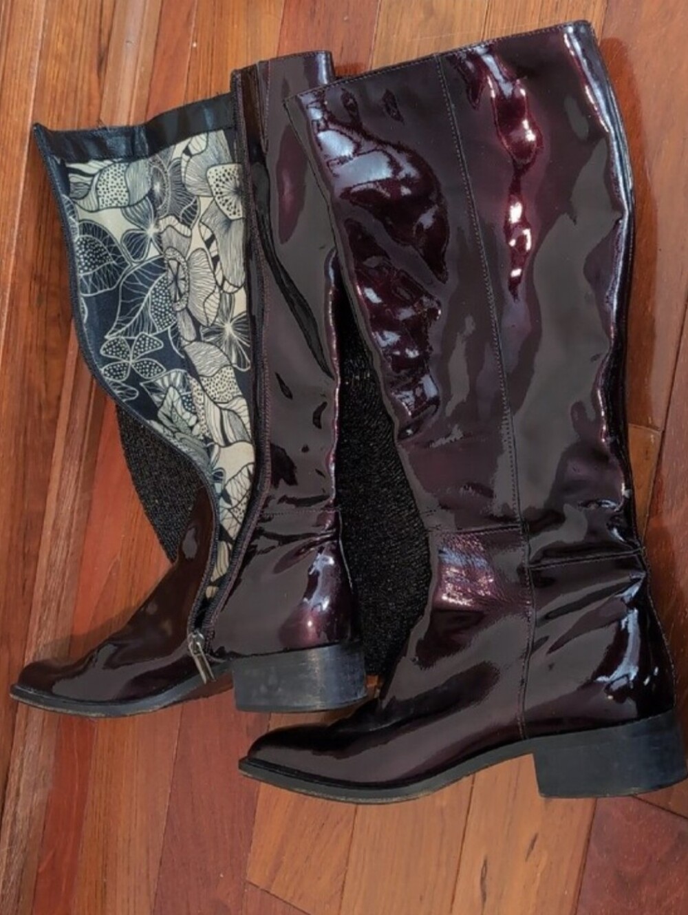 Vintage Aquatalia by Marvin K Patent Leather Knee-High Boots in Deep Burgundy